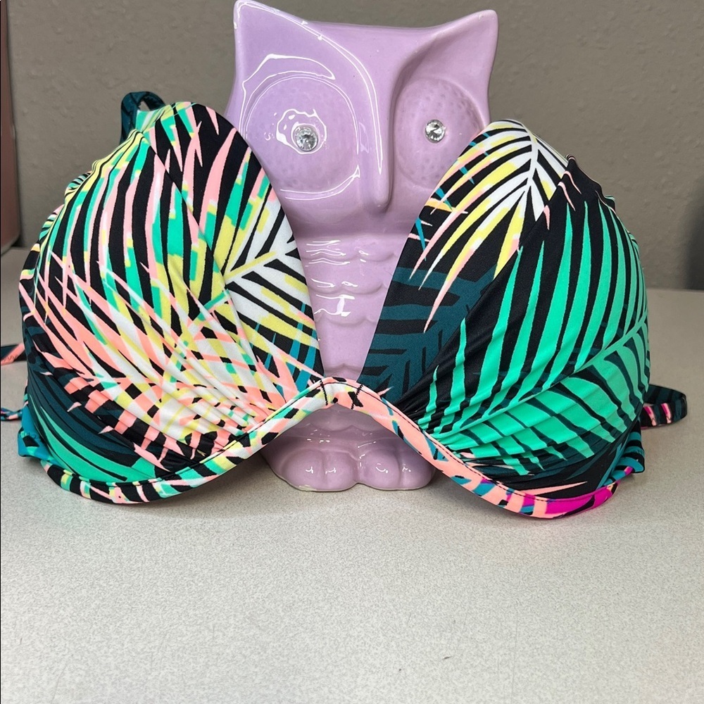 Tropical Palm Print Push-Up Bra - Teal & Multi